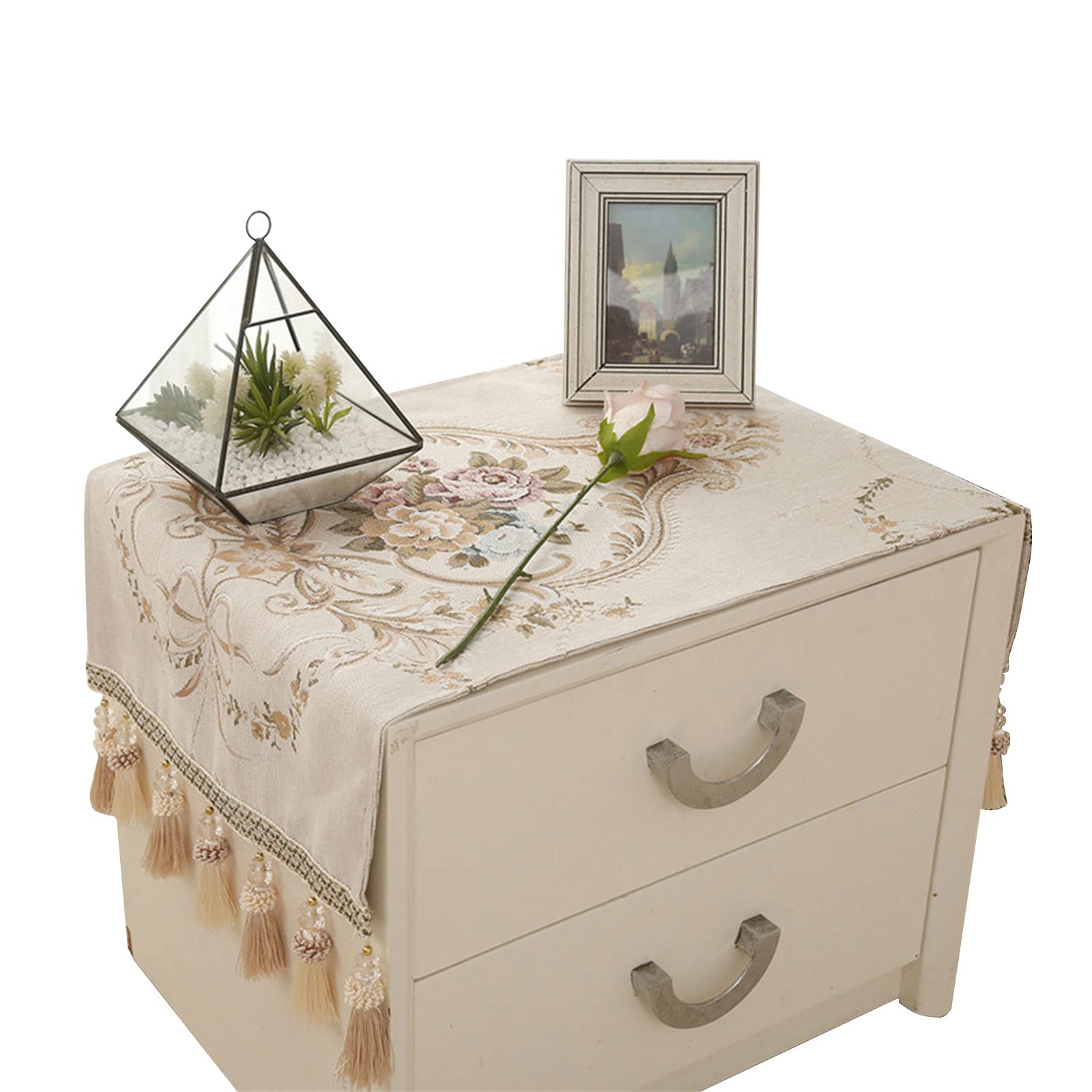 COMFEELING Bedside Tablecloth European Style Bedside Tablecover Jacquard Bedside Table Dustcover Table Doilies for Dressers and End Tables (Beige,