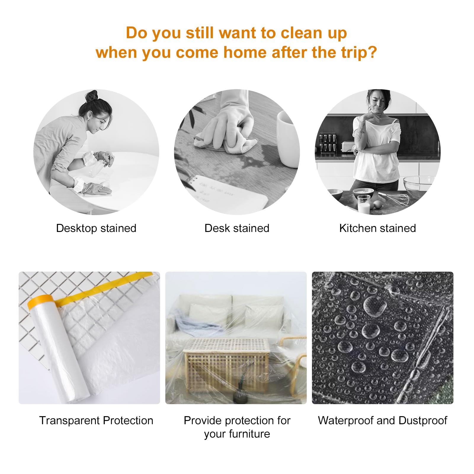 Folie osłonowe z tworzywa sztucznego, 2 rolki, ściereczki malarskie, uniwersalna folia samoprzylepna na sofę, krzesła i łóżka, renowacja podłogi (4 x 20 m / rolki)