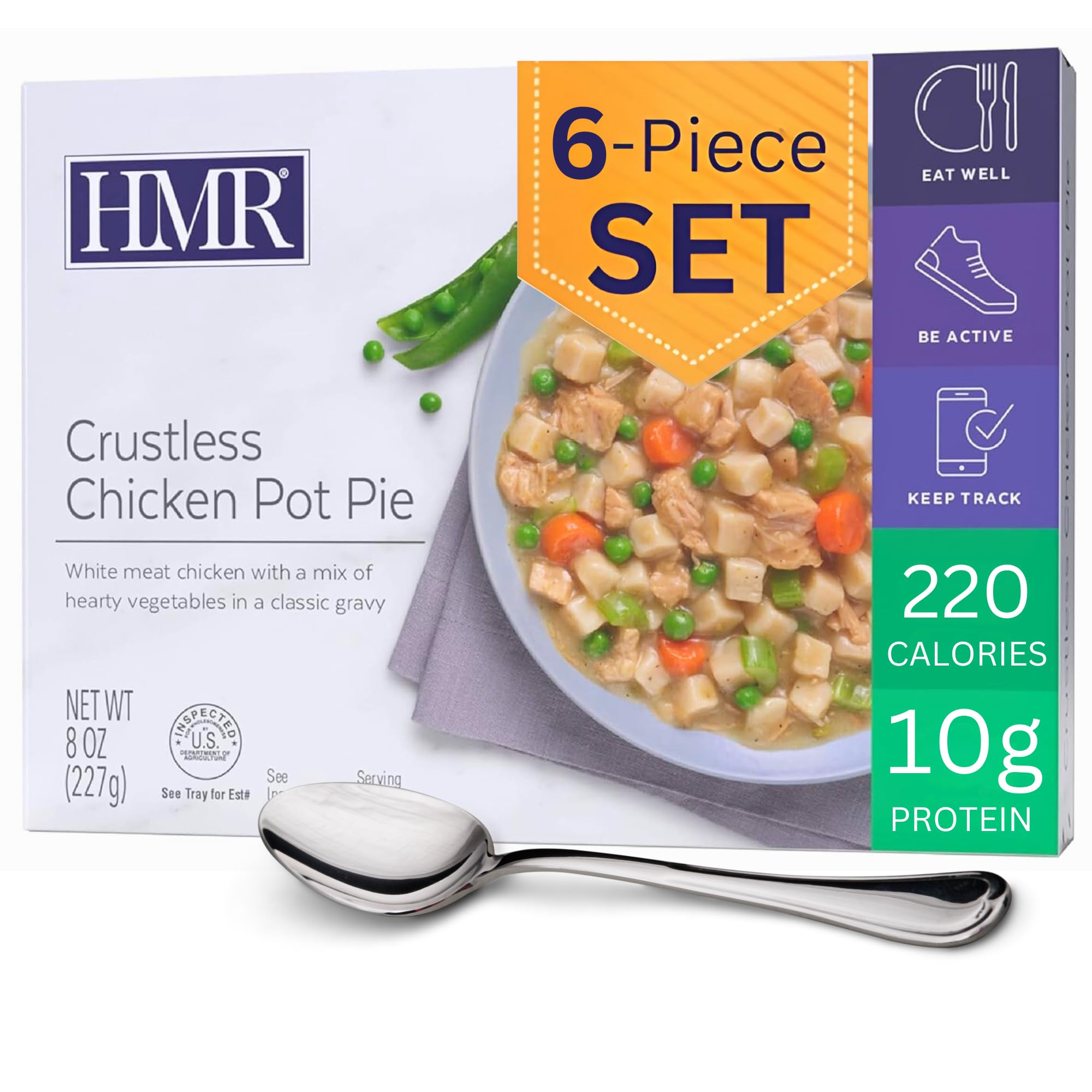 HMR Crustless Chicken Pot Pie Entrée | Pre-packaged Lunch or Dinner to Support Weight Loss | Ready to Eat | 13g of Protein | Low Calorie Food | 8oz Serving per Meal | Pack of 6