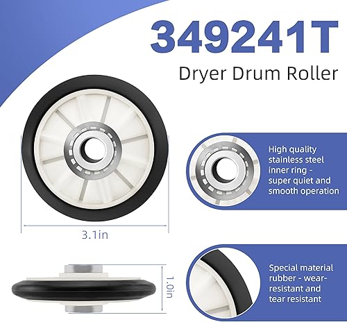 Miniatura 2 de 【Actualizado】Kit de reparación de secadora 4392065 con correa de secadora 341241, kit de rodillo de tambor 349241T, polea tensora 691366 para
