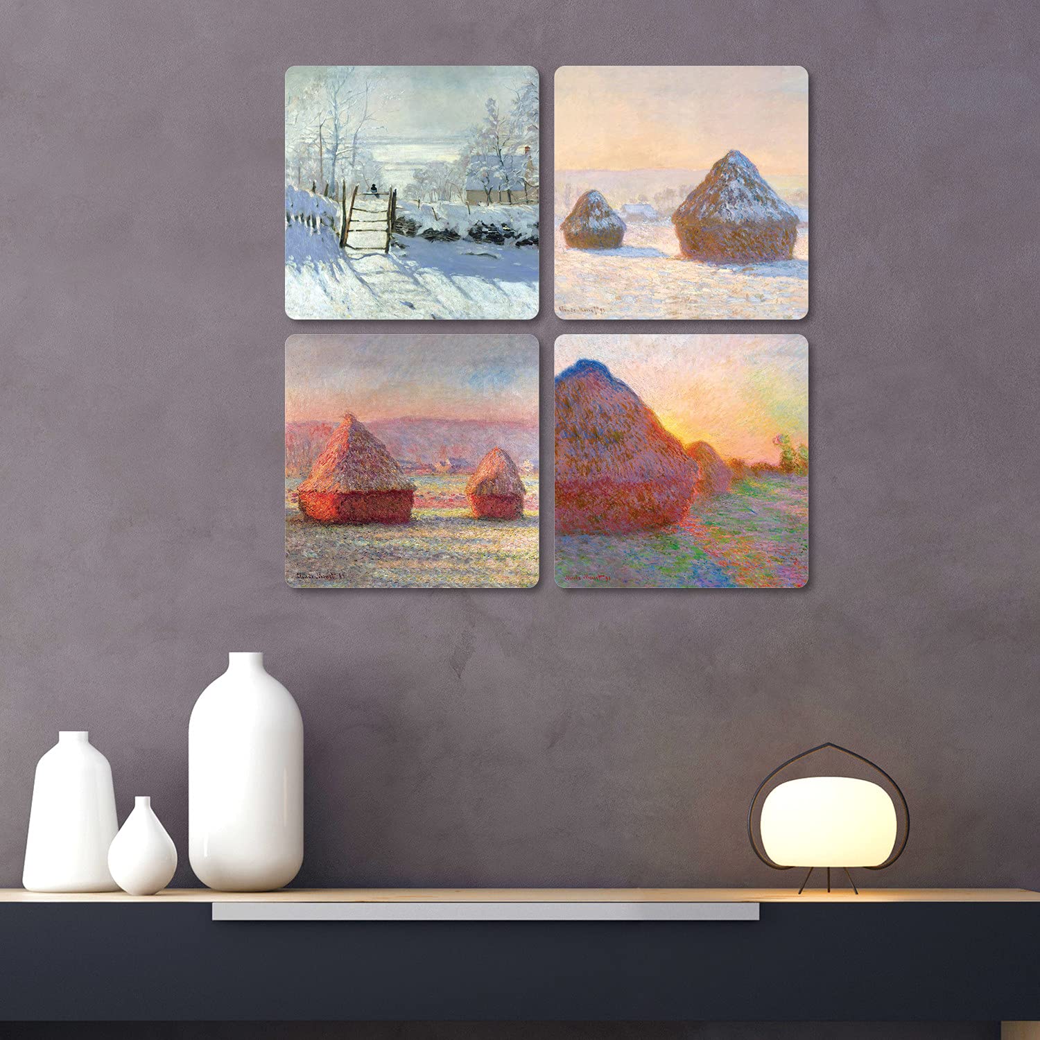 4 Panneaux Muraux Bois MDF Van Gogh - Collection Les Plus Belles Œuvres, 29.7x29.7cm