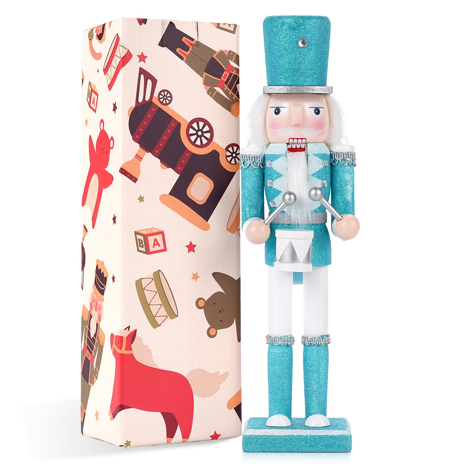 VorFor Sky Blue Drum Soldier Nutcracker Soldier,30CM Nutcracker Christmas Decorations,Wooden Craft Christmas Decoration,Can Be Used as Ornament or Gift.