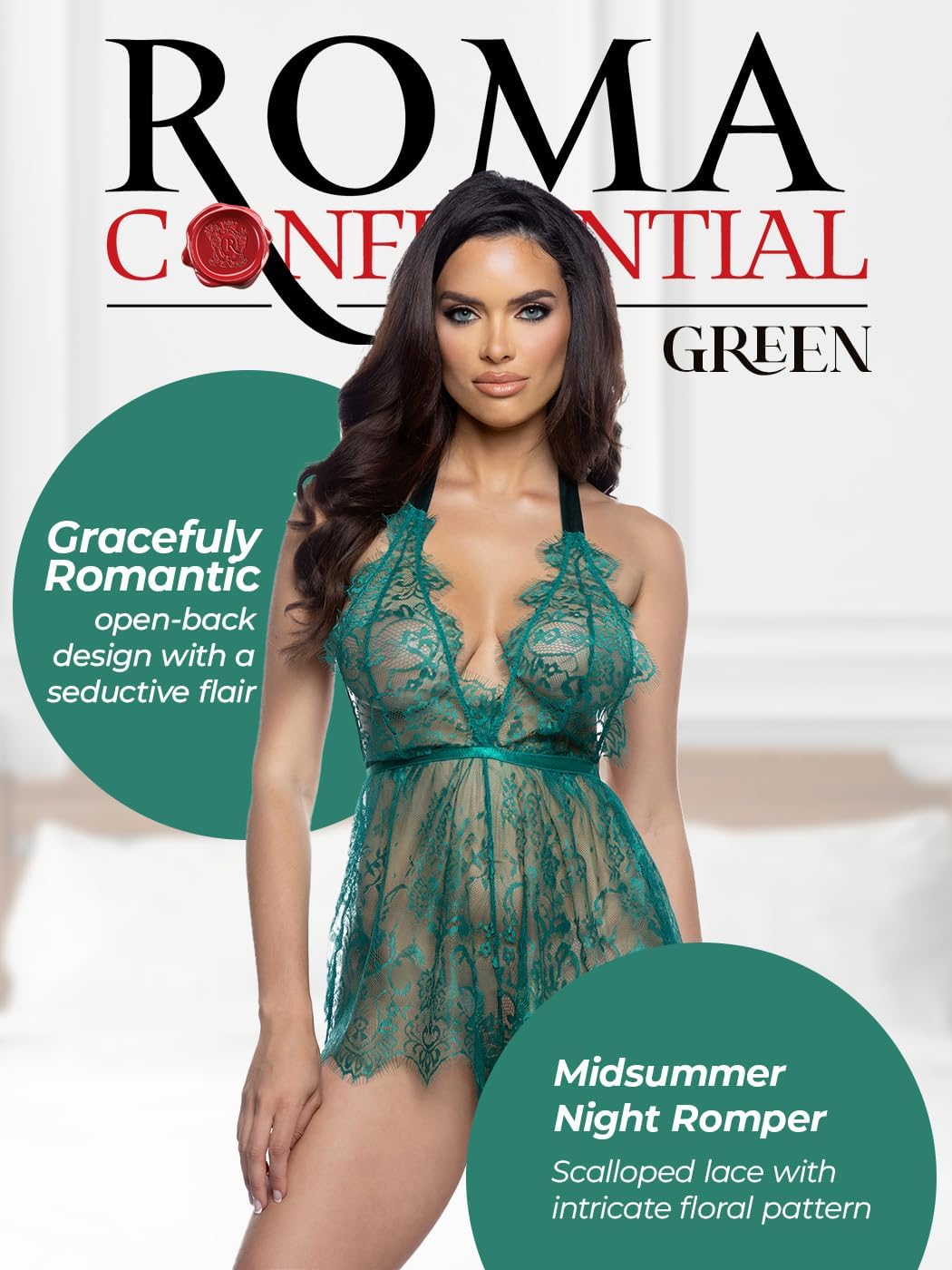 Roma Confidential Lace Romper Lingerie for Women: Midsummer Night Lace Teddy Lingerie Romper, Sexy Pajamas