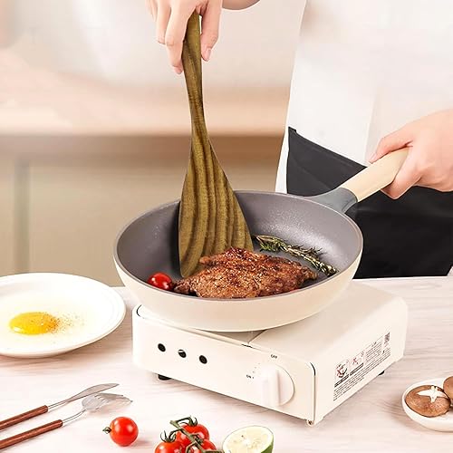 Miniatura 6 de Espátula de madera para cocinar, 5 espátulas de madera de acacia para uso en cocina, utensilios de cocina de madera antiadherentes, juego de 5