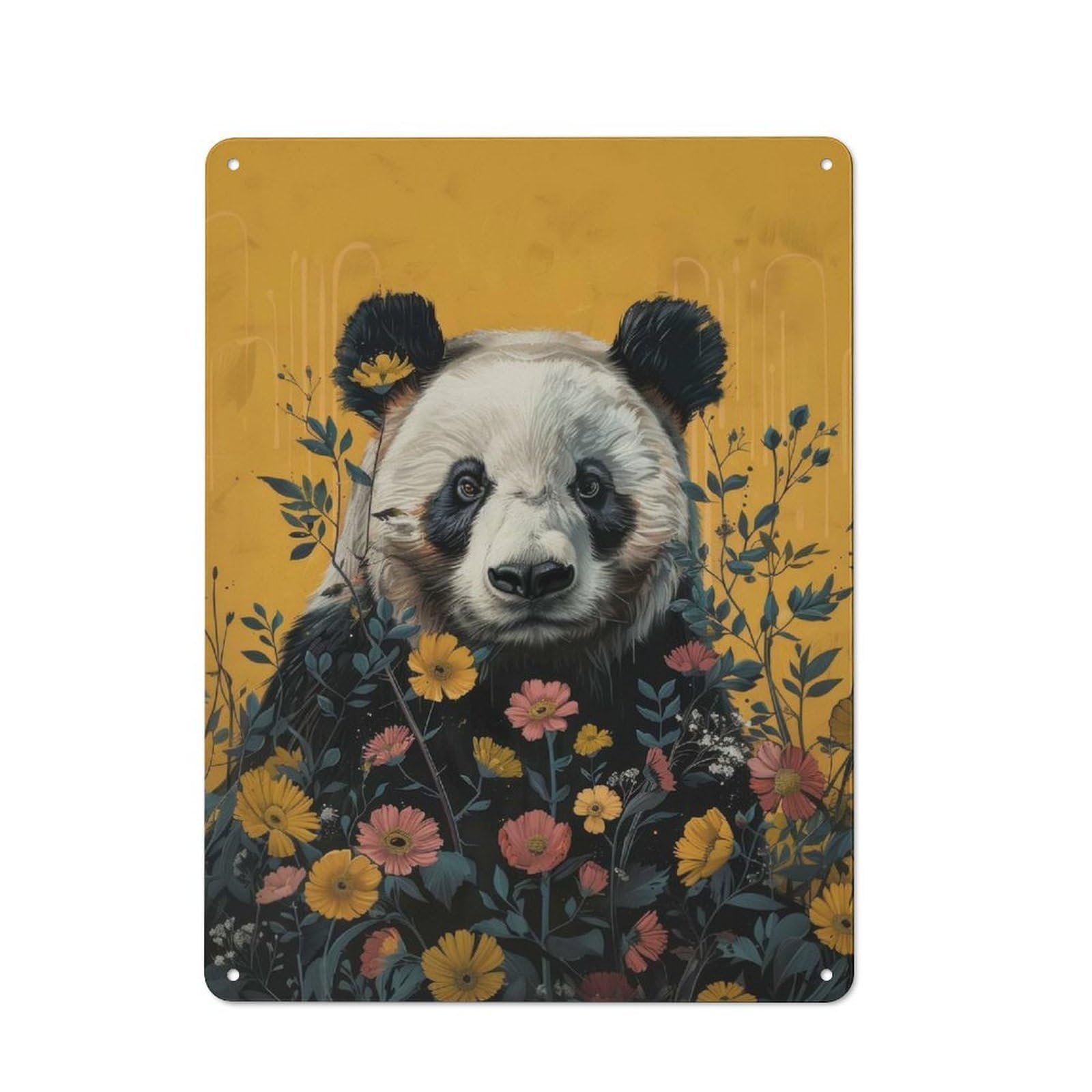 Junmoney Panda In Bloom Industrial-Style Tin Sign 40X30cm For Garage Or Workshop, For Garage, Workshop And Man Cave Decoration