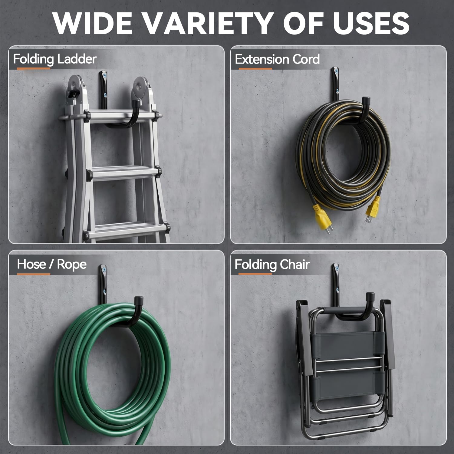 6 Pack Heavy Duty Ladder Storage Hooks Garage Utility Hanger Black