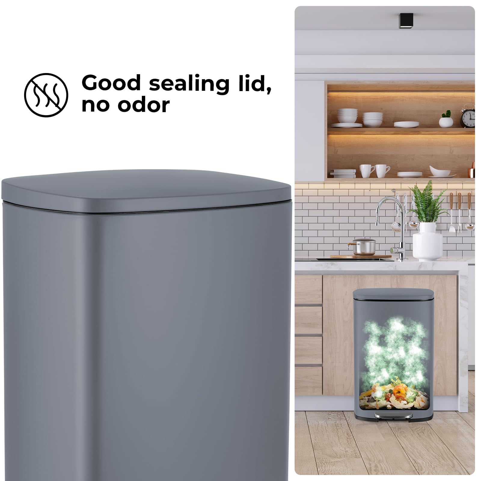 LIFERUN Mülleimer 50l 5L, 2er Set Abfalleimer aus Stahl mit Softclose
