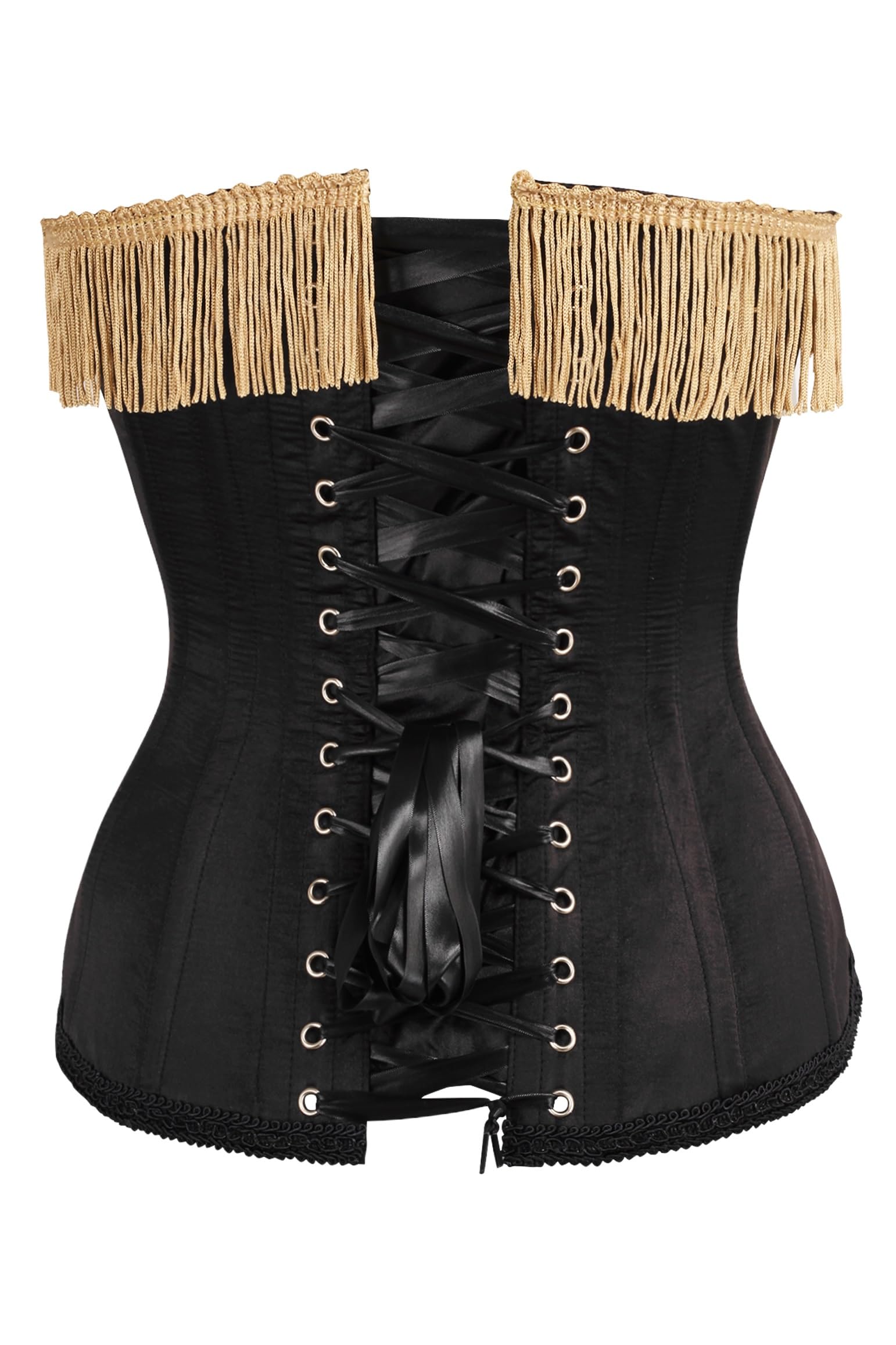 Daisy corsets Damen Top Drawer Burlesque Black/Dark Red Steel Boned Corset W/Gold Fringe Korsett (1er Pack)