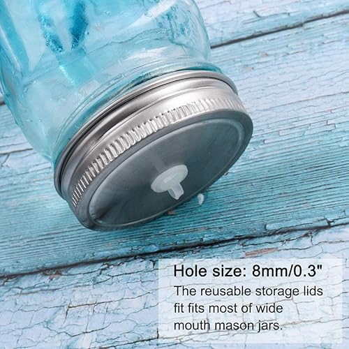 Miniatura 2 de uxcell 4 tapas de acero inoxidable de boca ancha para tarros de masón con agujero para pajilla, tapas para conservas de bebidas y alimentos