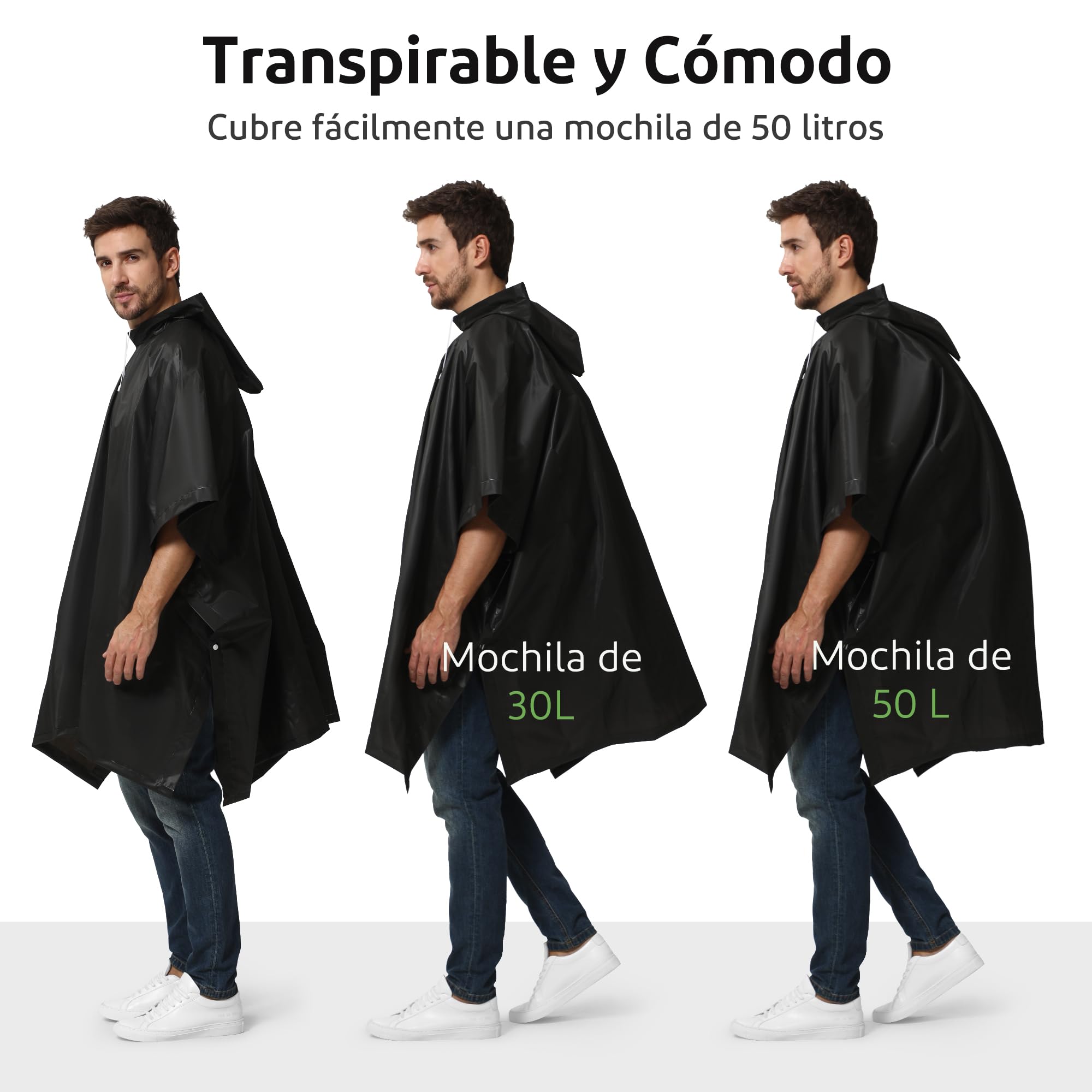 Opret Chubasquero para Mujer y Hombre Impermeable, 2 Piezas Poncho Impermeable Plegable, Reutilizable con Capucha, Poncho de Lluvia Unisex para Viajes, Picnic,Trekking y Camping Senderismo