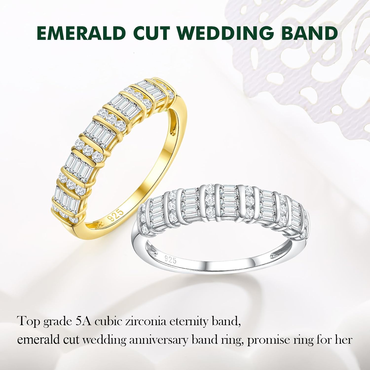 Womens Wedding Bands Sterling Silver/14K Gold Plated Half Eternity Band Rings Created Sapphire/Emerald/Ruby/Moissanite Cz Cross Ring Stackable Anniversary Ring Size 6 to 10 - Image 4