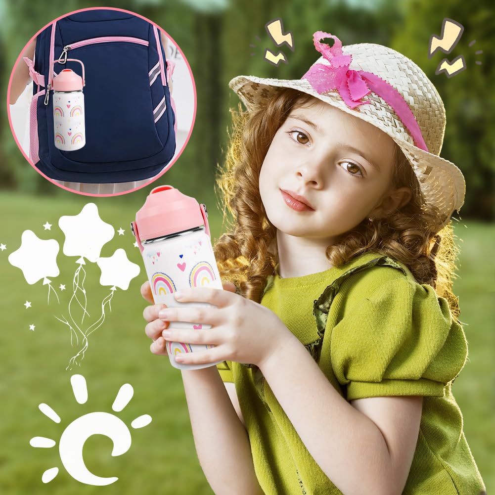 Borraccia Bambini Acciaio Inox 350ml Termica Senza BPA Cannuccia