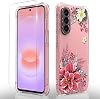 Funda Osophter para Galaxy A57 5G: transparente para mujeres, hombres y niños con protector de pantalla, esquinas reforzadas, TPU flexible con absorción de golpes para Samsung Galaxy A57, flor roja 1