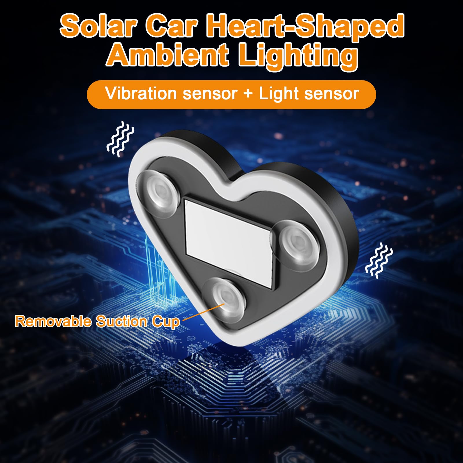 Ambientebeleuchtung fürs Auto, 2 Stück Solar Herz LED Neonlichter, Kabellose Solar Herzlichter mit 5 Beleuchtungsmodi und Vibrationssensor für Autoinnenraum, Schlafzimmer, Partys (Rosa)