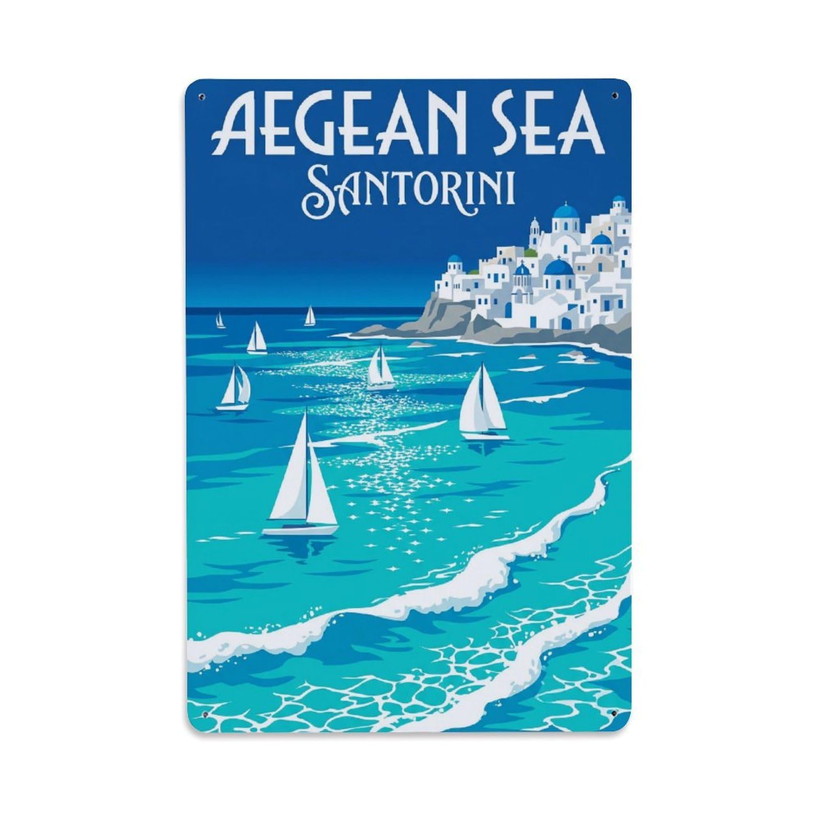 Gead 8X12inch Style Vintage Travel Santorini Aegean Sea Metal Tin Sign