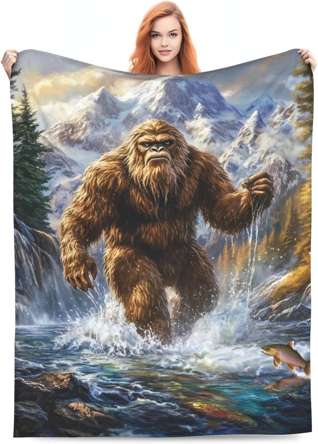Bigfoot Blanket Gifts for Kids Adults, Big Foot Sasquatch Throw Blanket, Warm Lightweight Cozy Plush Blankets for Couch, Bed, Travel, Home, Living Room, Camping, Decor, 80x60in