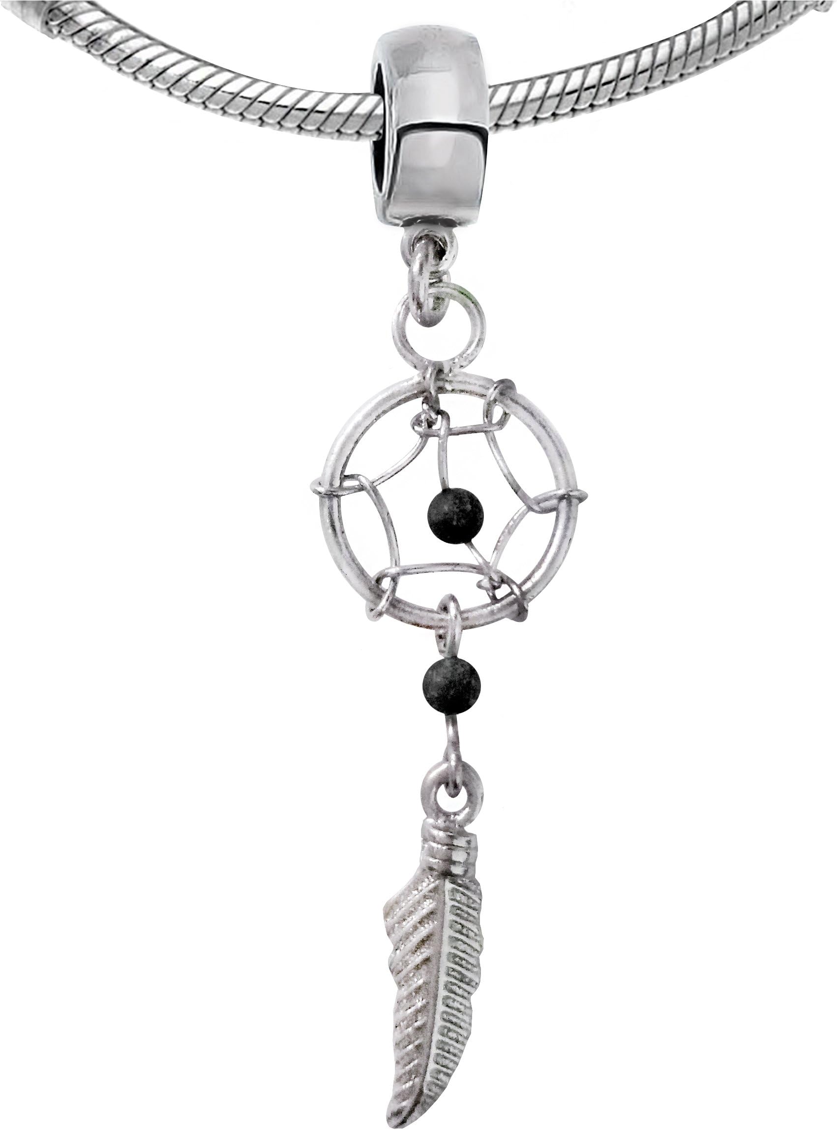 Silver Dream Catcher Pandora Charm with Genuine Beads - Fit Pandora Chamilia Charms Bracelets
