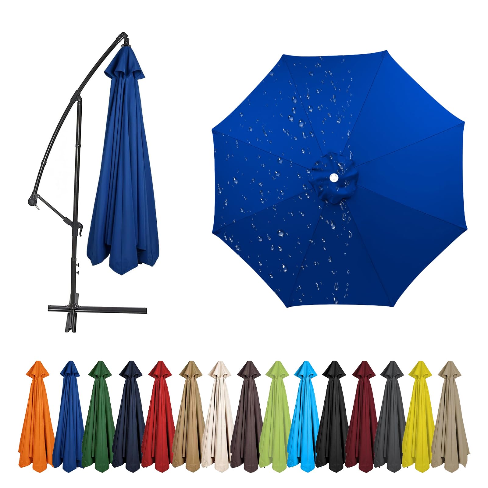 4.0/3.5/3.0/2.8/2.7/2.5/2.3/2.0m Replacement Parasol Canopy, 6/8 Ribs Garden Umbrella Replacement Parasol Cover, UV Protection For Garden Yard Parasol Accessories (Royal Blue,2.0m / 8 Ribs)