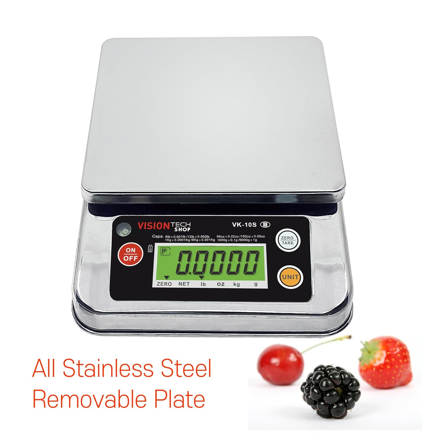 VisionTechShop VK-10S 0.1g Premium Food Kitchen Scale, Lb/Oz/Kg/g Switchable, Stainless Steel Plate Food Scale, Large LCD Display with Backlight, 12lb Capacity, 0.002lb Readability