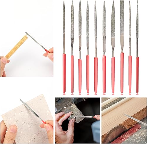 Miniatura 4 de KALIONE Juego de 10 limas de aguja de diamante, archivos de modelo, mini archivo de metal, juego de limas de metal, herramientas manuales en