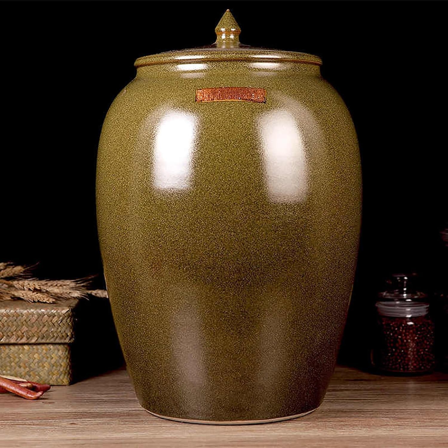 Hlixzoy Ceramic Rice & Grain Storage Container with Airtight Lid – Chinese-Style Dispenser for Kitchen Pantry, Dry Food Organization