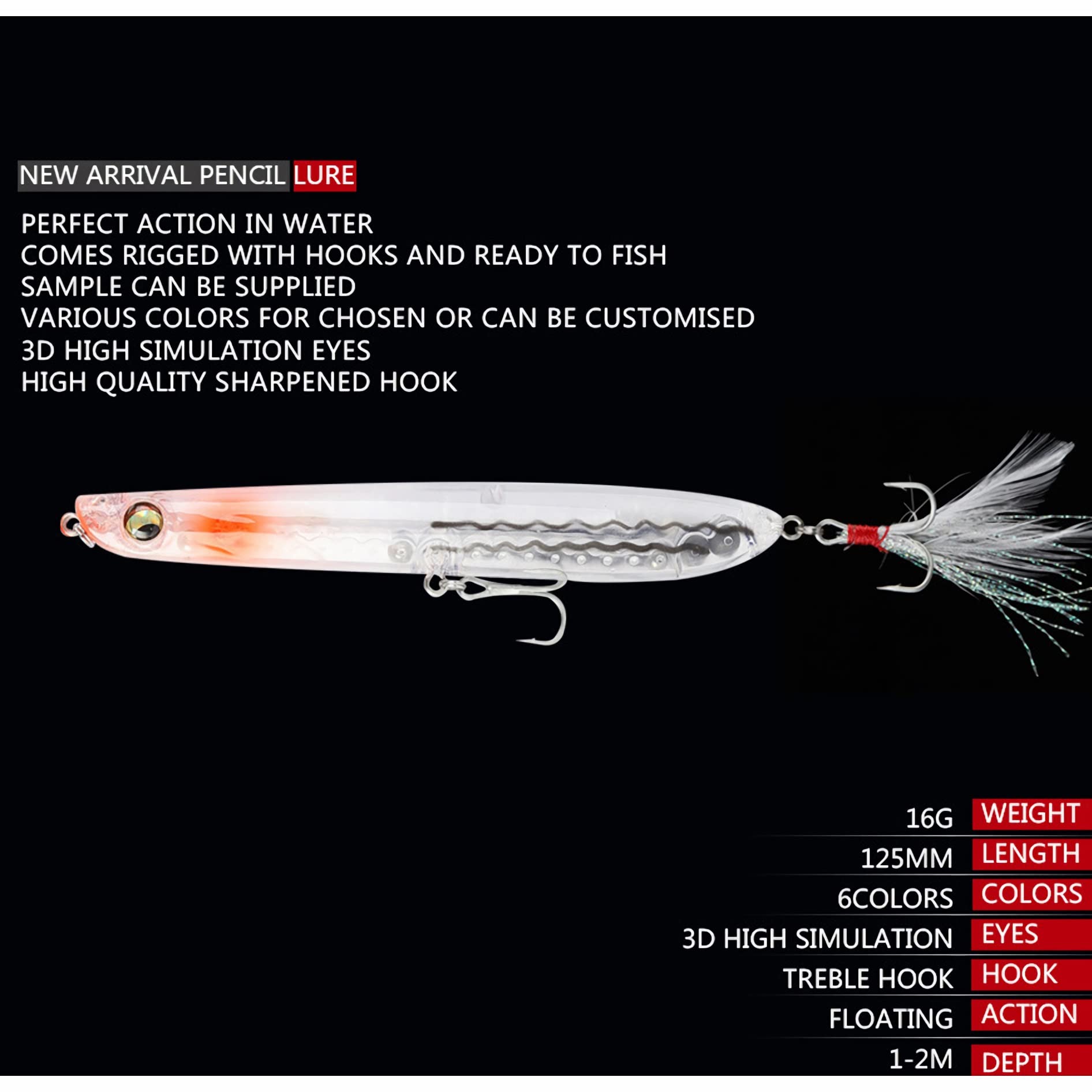Cebos de Pesca, 10 Uds Cebo Duro Artificial 12,5 cm/16g señuelo de lápiz biónico Flotante señuelo de Pesca de Agua Dulce y Salada Wobbler for Trucha lubina Simple y práctico