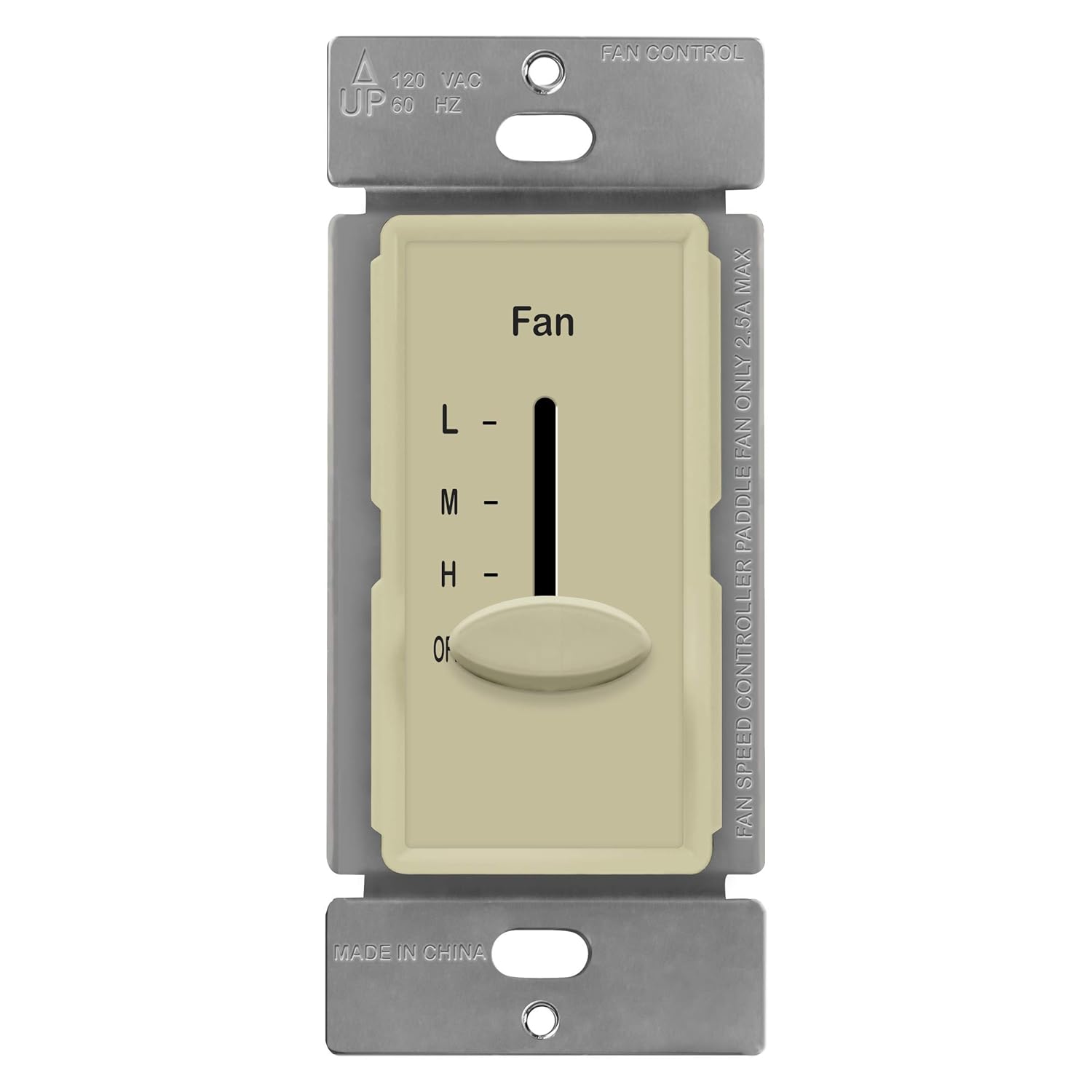 ENERLITES 3 Speed Decora in Wall Ceiling Fan Control, Slide Switch, 120VAC, 2.5A, Single-Pole, Neutral Wire NOT Required, 17000-F3-W2P, White, 2 Pack