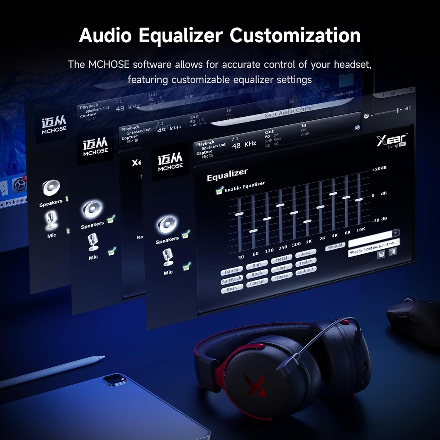 MCHOSE V9 Pro Nero Rosso 7.1 Surround Wireless Gaming Headset (HW-V9-4)