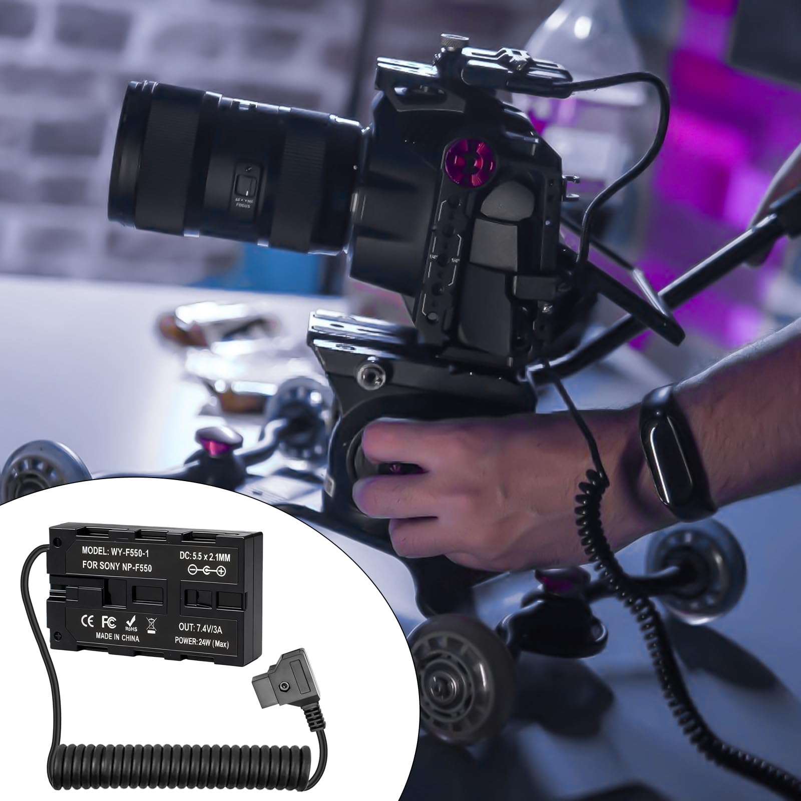 D-Tap NP-F550 spiralny kabel zasilający do NP-F970/F750/F550, złącze DC, adapter sieciowy, kabel do aparatu, monitora, bezprzewodowe filmy LED, zasilacz ciągły