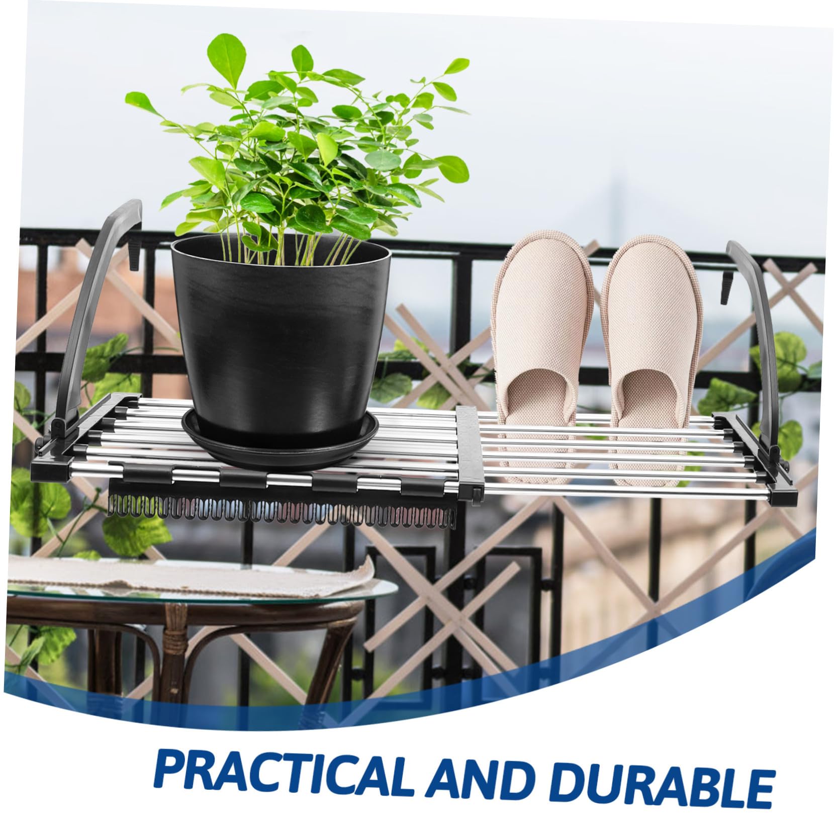 Stendibiancheria Da Balcone Antivento in Acciaio Resistente 42-73 Cm, Appendiabiti Per Calzini 4 Fermavento e 1 Clip, Pieghevole e Salvaspazio Per Casa e Balcone
