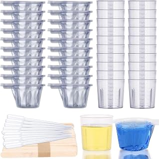 Gartful 280PCS Resin Mixing Cups Kit for Beginner, 20 Packs 30ml Plastic Graduated Cups, 200 Pack 40ml Disposable Measuring Cups, 10 Pack 15ml Droppers, 50 Pack Wooden Stir Sticks for Jewelry Making