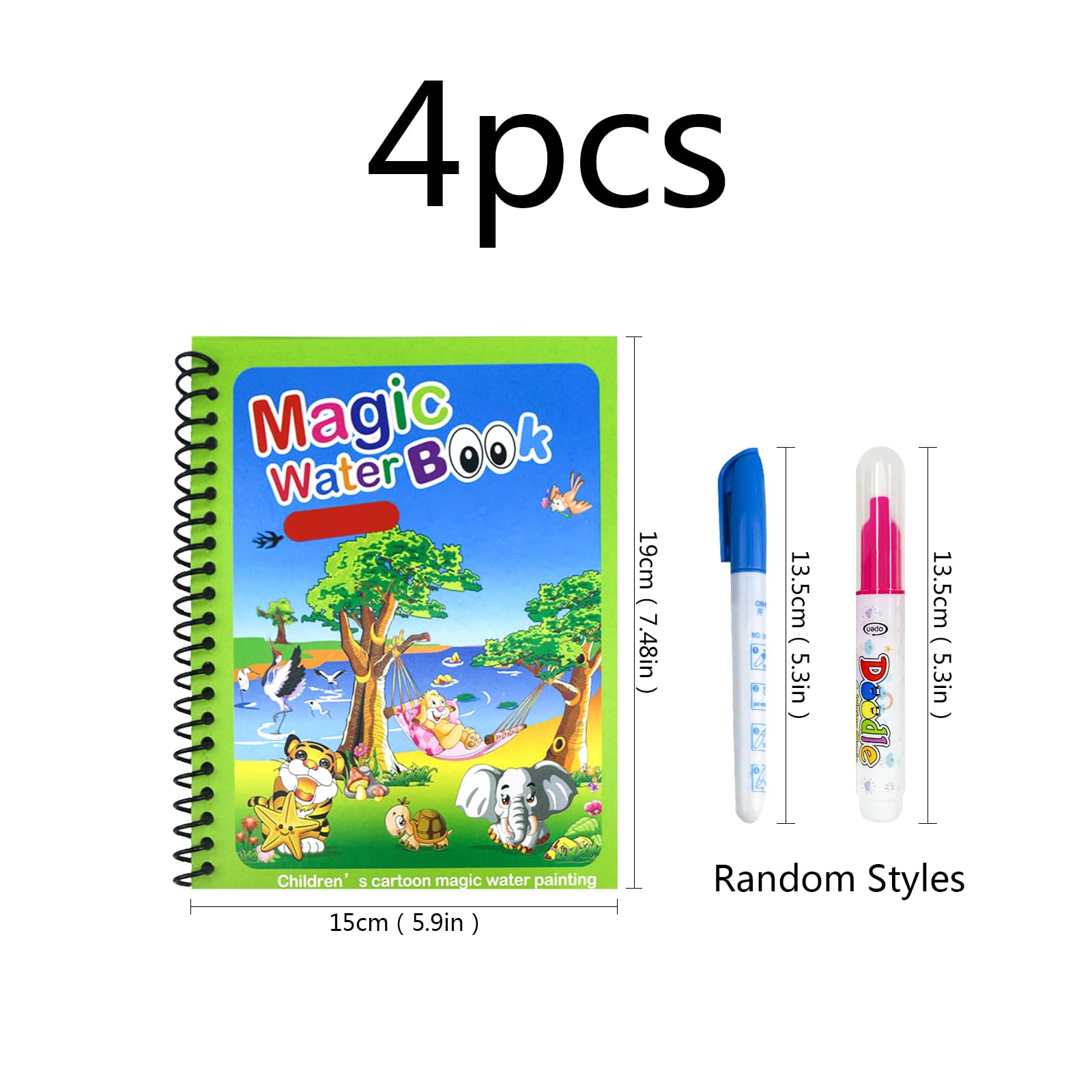 Larfraecy 4 Pack Water Magic Colouring Books Magic Painting Book with Water Pens for Toddlers Kids 3 4 5 6 7 Year Old Boys Girls,Reusable Colouring Book - Image 2
