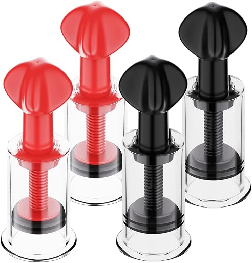 Jesakmie 2 Pair Big Size Red Nipple Correctors for Breastfeeding Women Monther, Nipple Puller Vacuum Suction Cupping Device Nipple Suckers for Flat and Inverted Nipples (BigBlack BigRed)