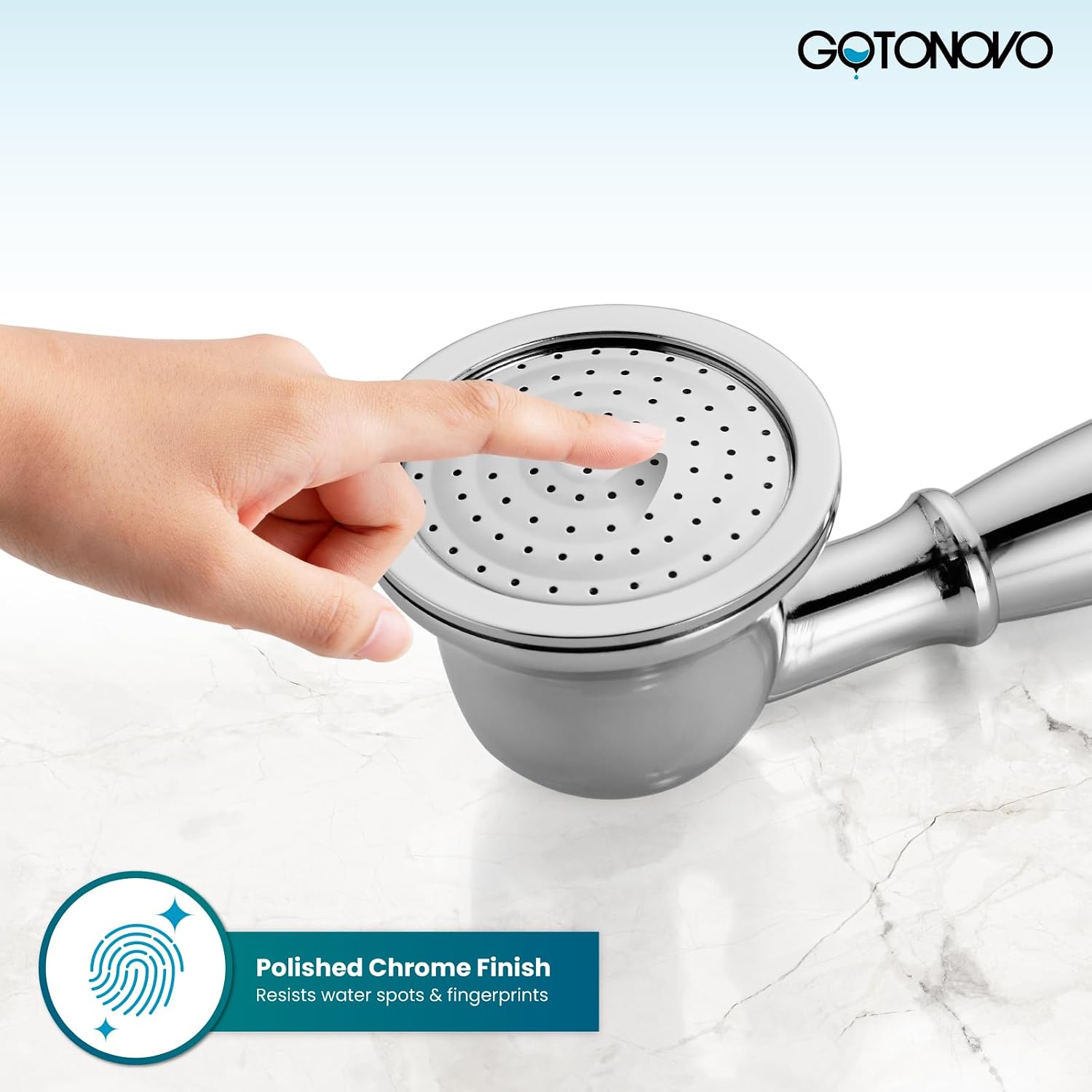 gotonovo Handheld Shower Head Showerhead Handheld Sprayer Shower Wand Removable Shower Head Powerful Shower Heads High Pressure Round Polished Chrome