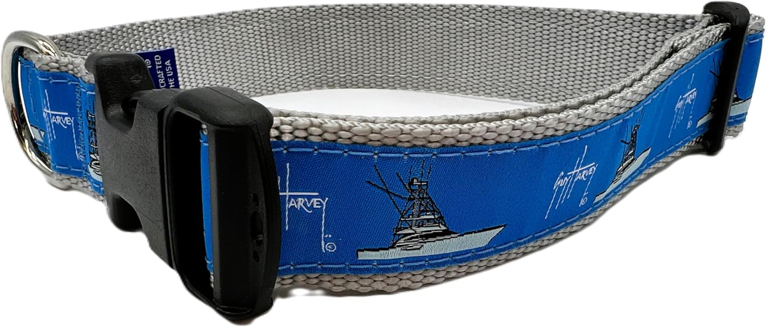 Preston Heavy Duty Adjustable Guy Harvey Dog Collar or Dog Leash - Ideal Dog Collars and Leashes Come in Different Sizes for Dogs from X-Large to X-Small. (Med Collar 1.25 inch Wide), Medium