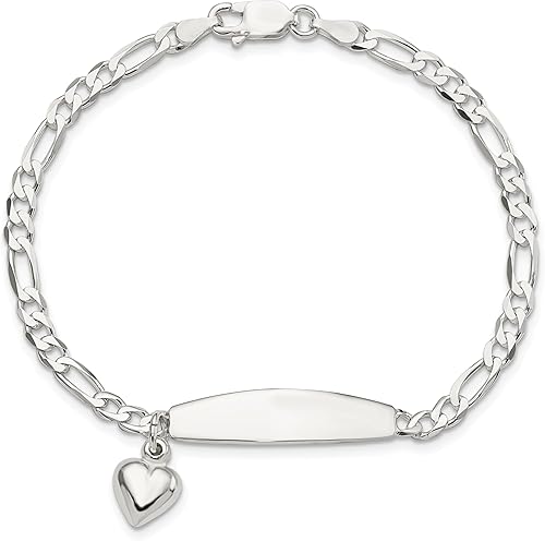 Pulsera de cadena colgante de plata de ley 925 Figaro Link ID Heart Love