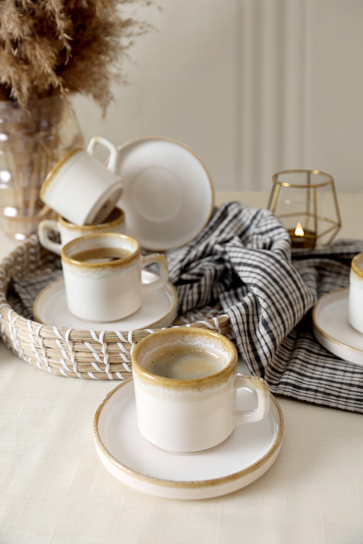 Keramika Shizen Krem Stackable Çay Takımı 12 Parça 6 Kişilik Q44