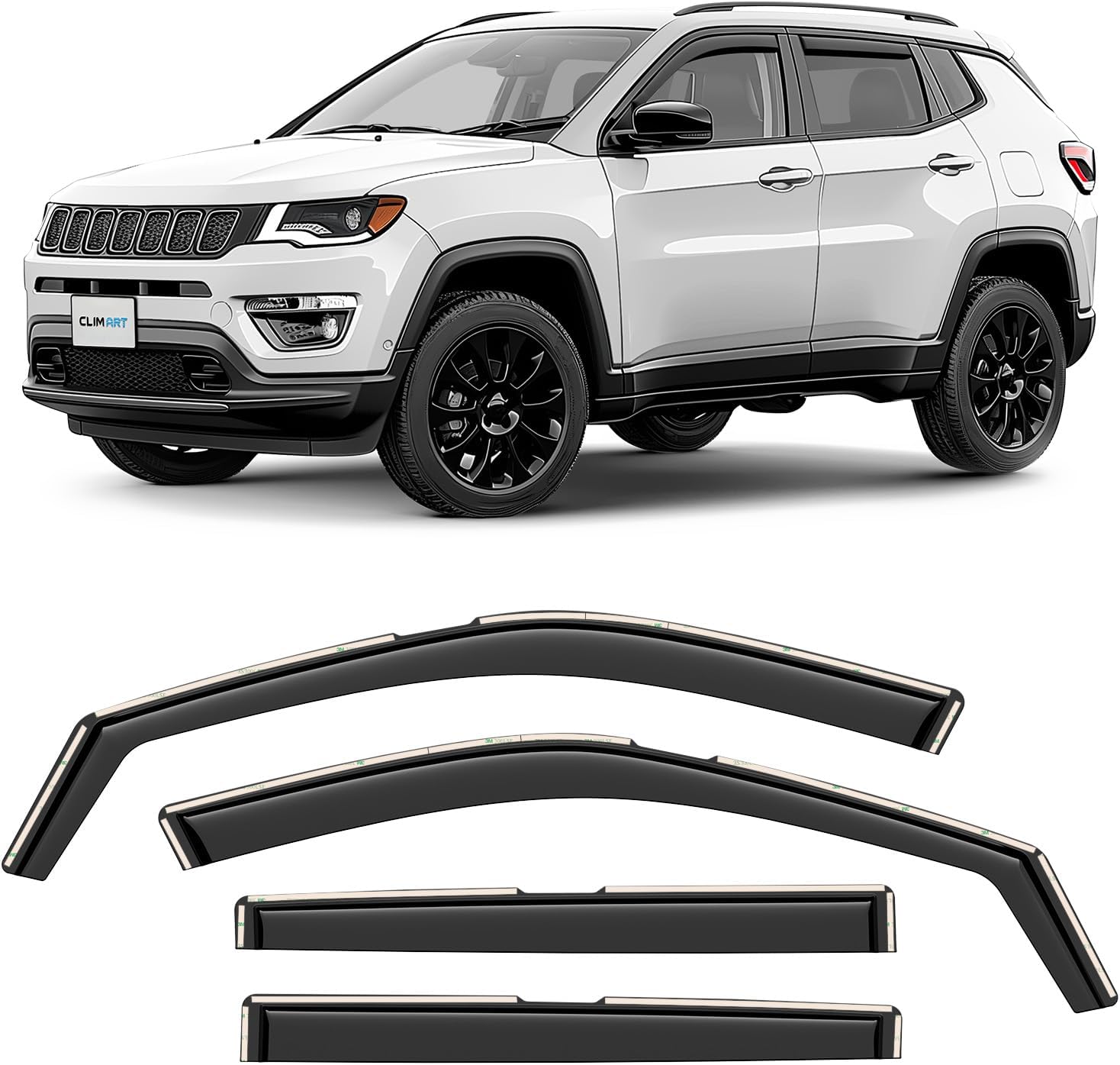 CLIM ART in-Channel Incredibly Durable Rain Guards for Jeep Compass 2017-2026, Original Window Deflectors, Vent Window Visors, Vent Deflector, 4 pcs. - 617264