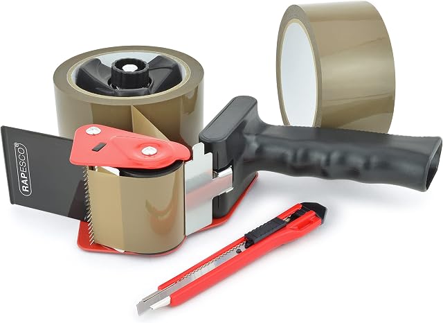 Rapesco 1556 Germ-Savvy Antibacterial, 960 Tape Dispenser with 2 Brown Packing Tapes & Cutter