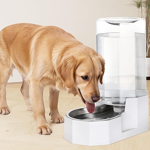 Miniatura 6 de Sfozstra Dispensador automático de agua para mascotas cuenco de agua de acero inoxidable de gravedad blanca de 8 L, con cepillo especializado,
