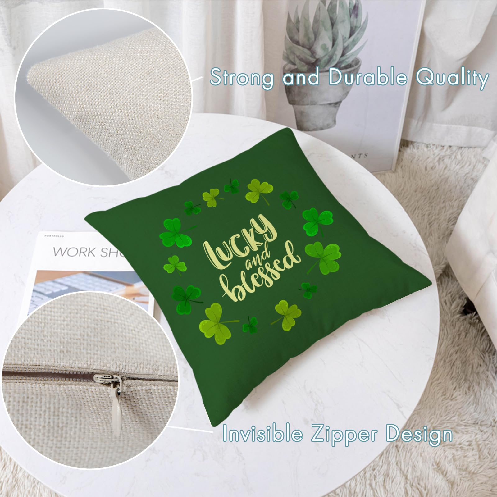 Bageyou - Federa per cuscino con motivo a trifoglio di San Patrizio, con motivo a cappello verde arcobaleno, decorazione quadrata, 40,5 x 45,5 cm
