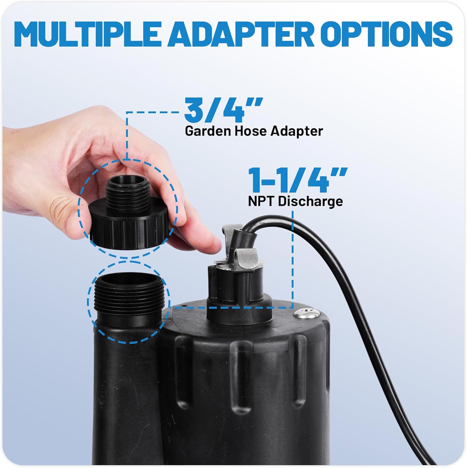 Smartbot Sump Pump 1/3 HP 2300 GPH Submersible Water Pump Thermoplastic Portable Utility Pump High Flow Water Removal for Swimming Pool Garden Pond Basement Window Wells with 10ft Long Power Cord