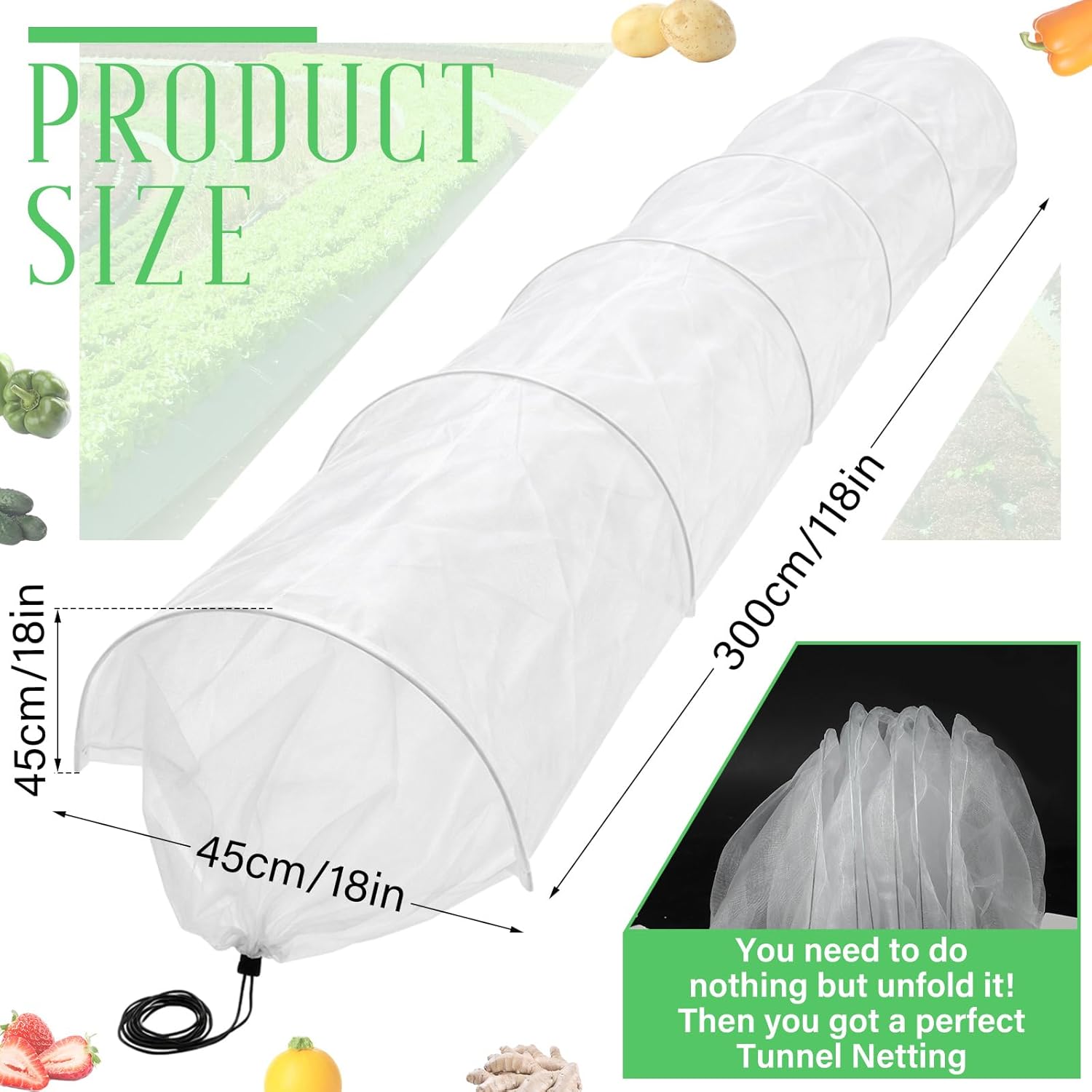 2 Pcs 18 x 118 inch Mesh Garden Greenhouse Tunnel Netting Protection Netting Pest Barrier Vegetable Plant Ultra Fine Mesh Cover Fruit Flowers Row Cover for Raised Beds Garden Greenhouse