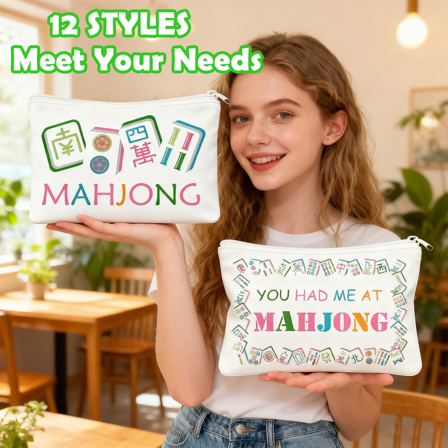 MNXAMZMRL12 Pcs Mahjong Makeup Bag Gifts for Women Unique Mahjong Cosmetic Bag Mah Jong Tile Zippered Pouch Accessories Gifts for Lover Player Lucky Men Women Birthday Christmas New Year - Image 4