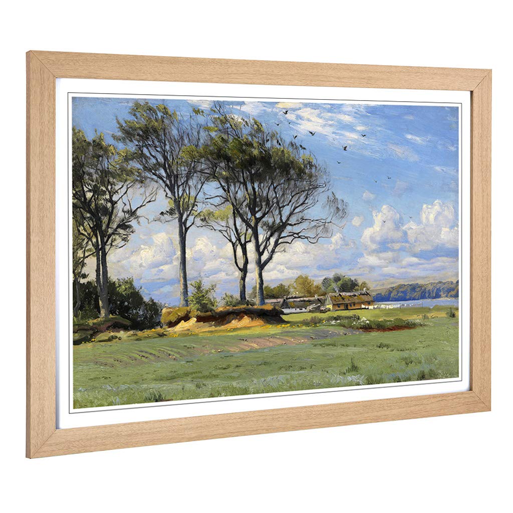 Big Box Art Framed Print of Peder Mork Monsted Sunlit Landscape Design | Wall Art Picture | Home Decor for Kitchen, Living Room, Bedroom, Hallway, Oak, A2 / 24.5x18 Inch / 62x45cm