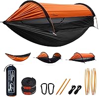 Vista 11 de Hamaca Tienda de Campaña con Mosquitera y Parasol, Extra Grande para 2 Personas, Hamacas Colgantes Ligeras con Correas para Árboles, Tienda Bivvy