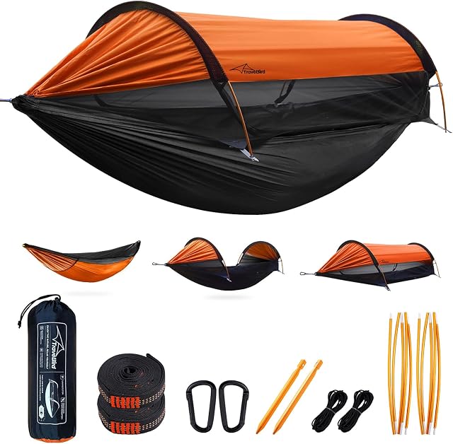 Tente de hamacs avec filet de mousse et d'ombre de soleil, extra grand pour 2 Person, Hamacs suspendus légers Straps d'arbre, tente de terrain de vie pour l'extérieur, randonnée, et Travel