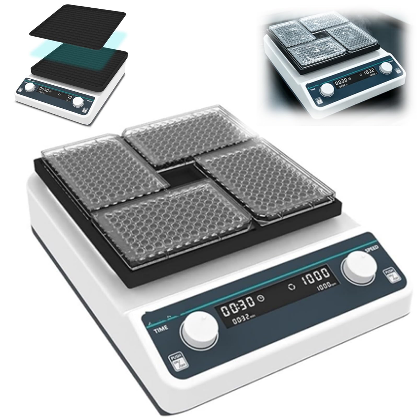 Agitadores digitales de microplaca, control preciso de velocidad, pantalla LED, operación conveniente para análisis de muestras de laboratorio y experimentos educativos