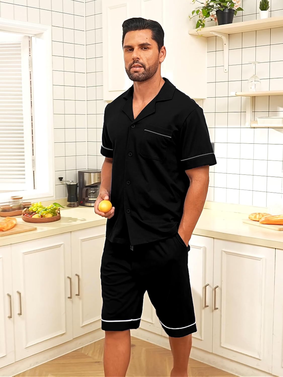 COLORFULLEAF Men's 100% Cotton Pajamas Set Short Sleeve Sleepwear Button Down Pajamas for Men Lounge Pjs with Pockets