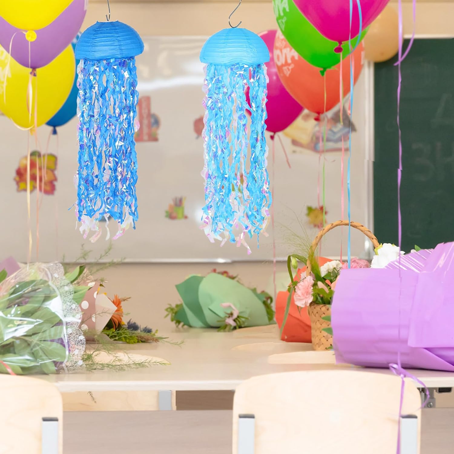 UKCOCO 6pcs Jellyfish Lanterns Gradient Hanging Decorations for Mermaid Theme Parties Under The Sea Birthday Supplies Use Easy Assembly for Girls and Women